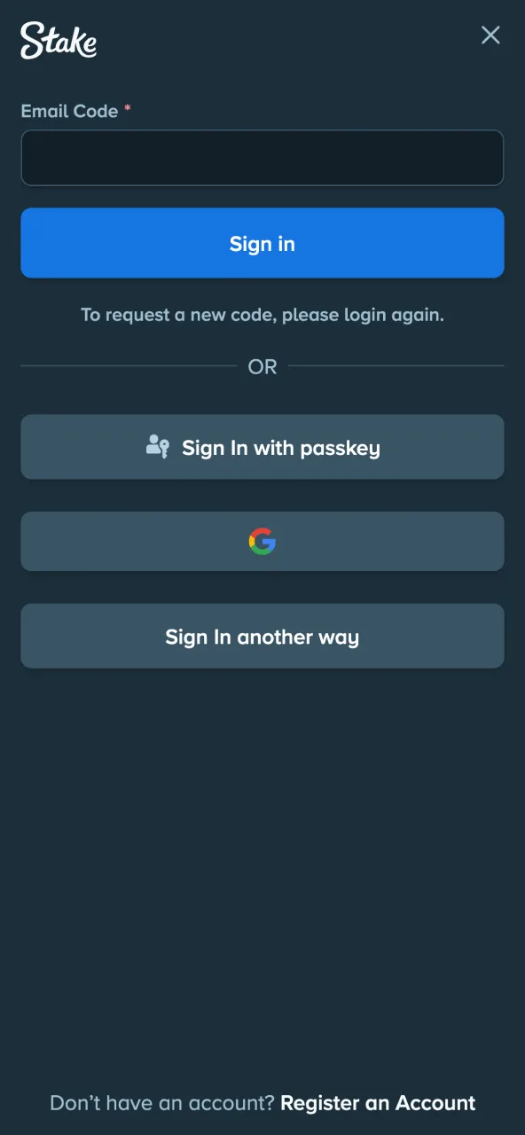Confirm Stake account by verifying email link in inbox.