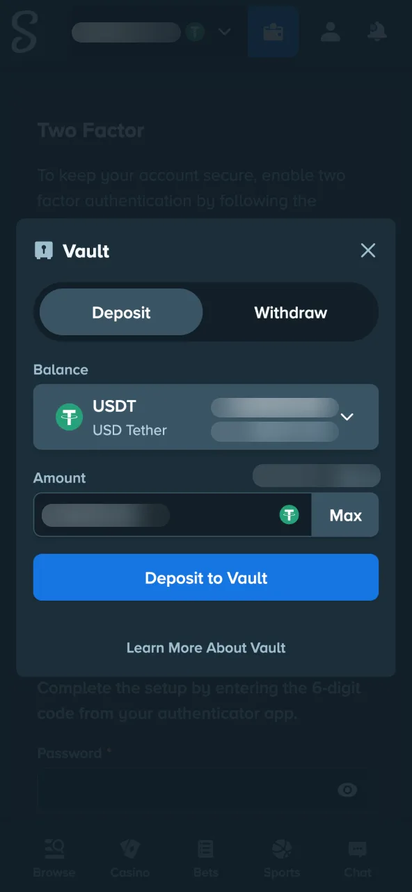 Start Stake play after depositing crypto in wallet.
