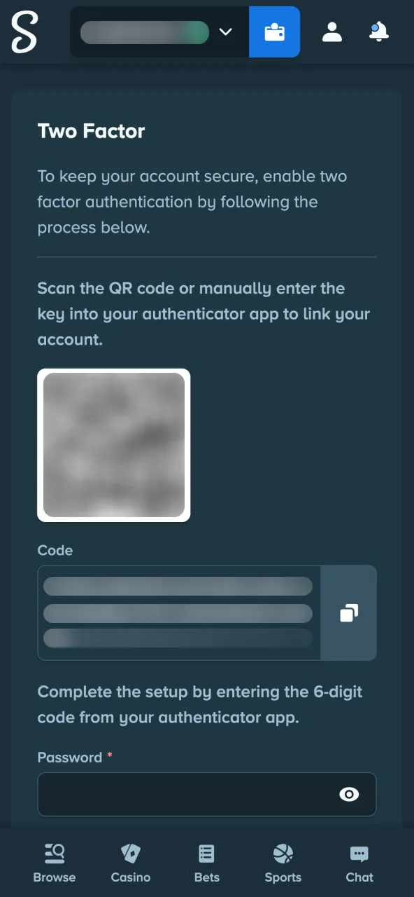 Add 2FA to Stake account for enhanced safety.