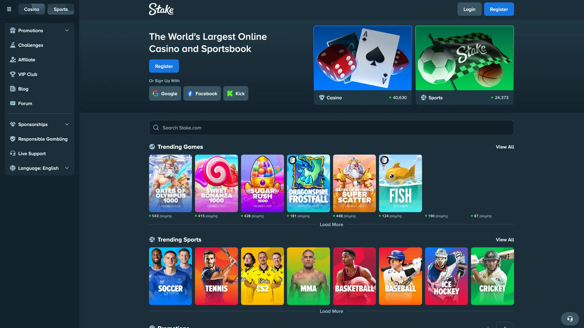 Stake desktop home page with navigation.