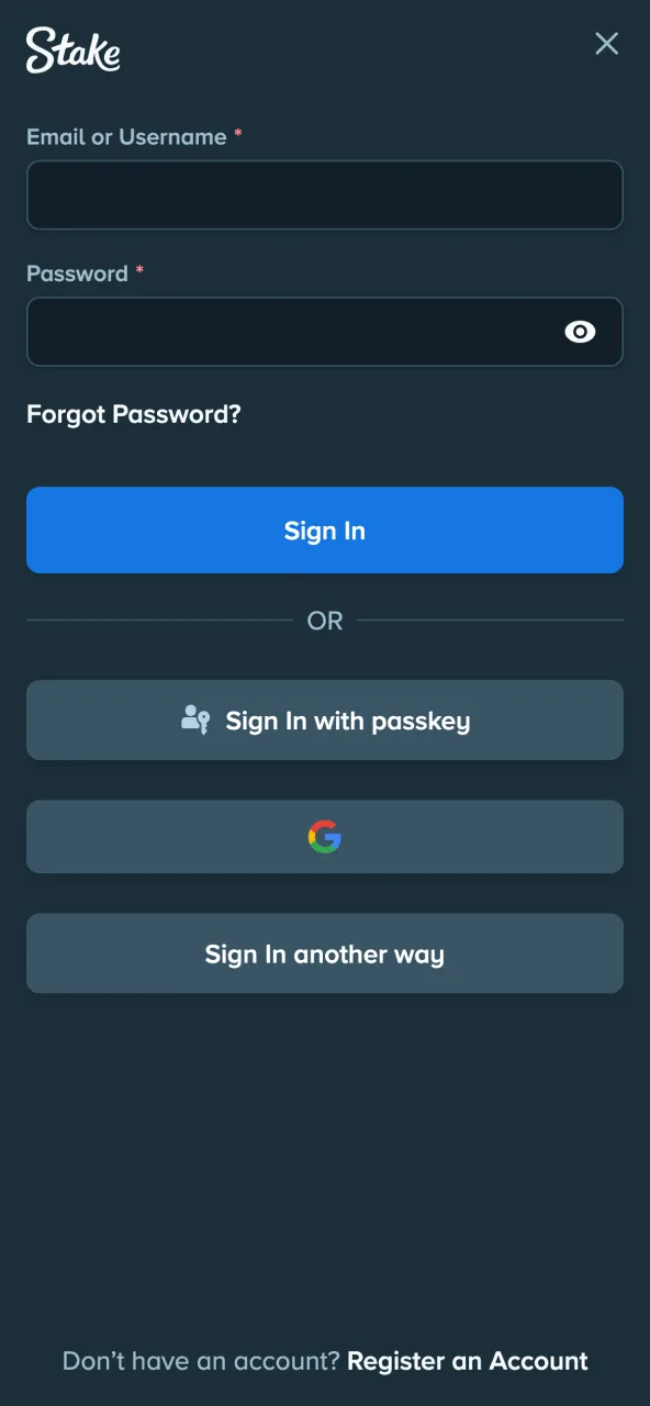Sign in Stake with registered account details.