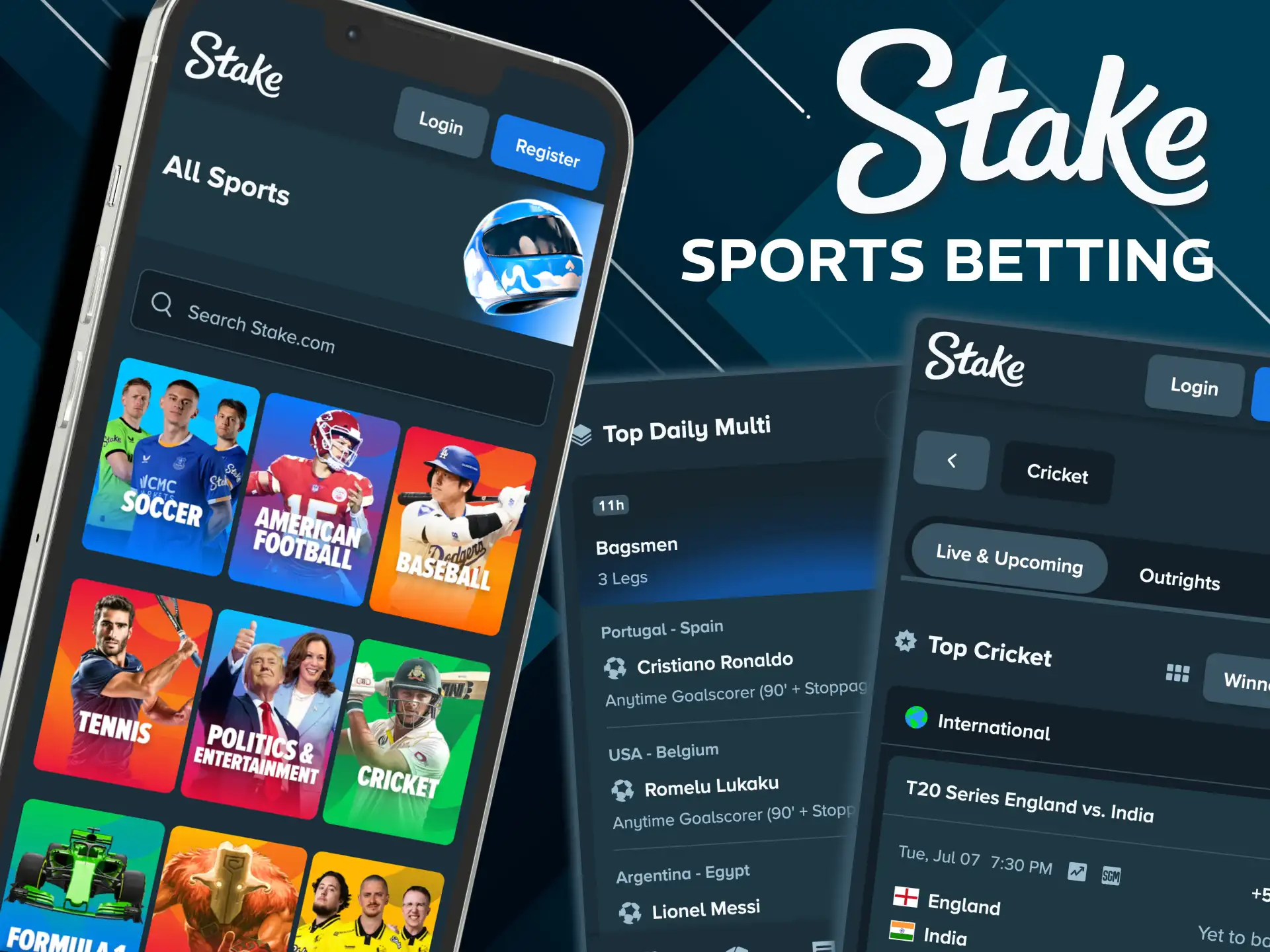 Stake sportsbook covers cricket, soccer, tennis, basketball daily.