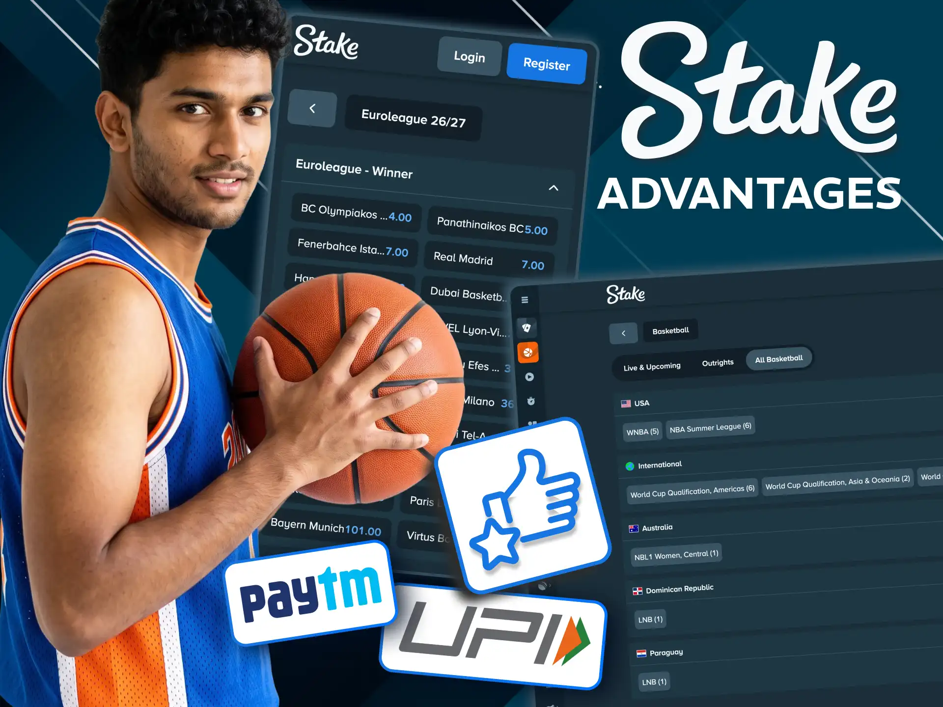Stake supports UPI, Paytm, net banking, and crypto payments.