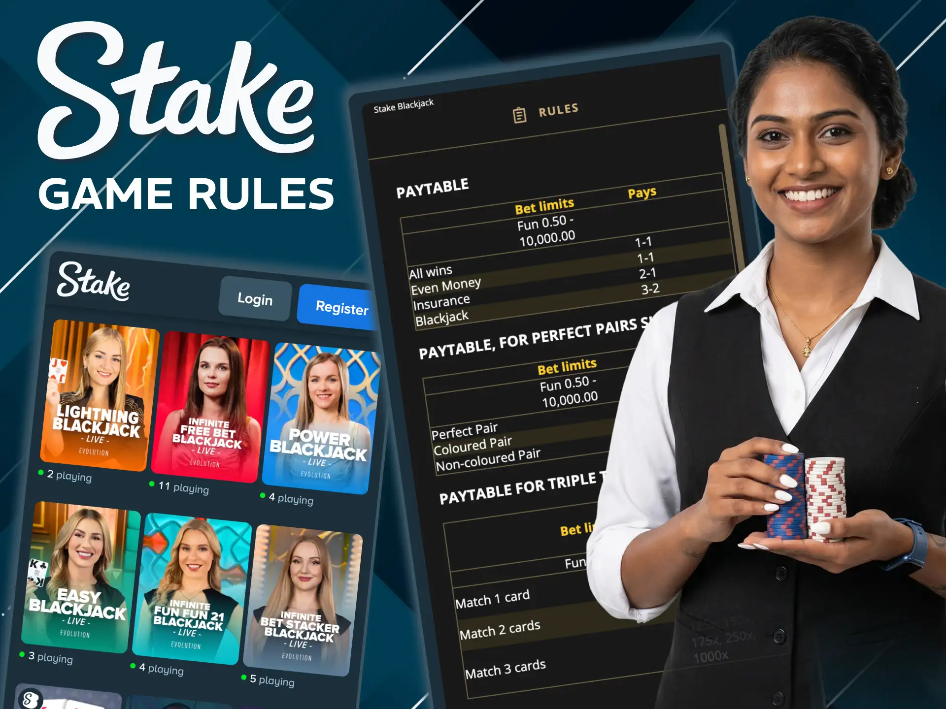 VIP tables feature higher minimum bets in Stake blackjack.