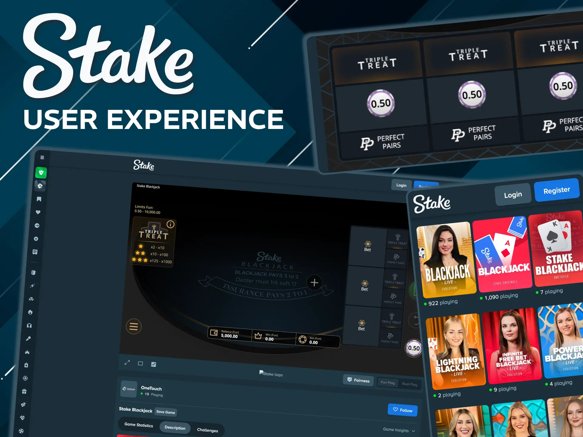 Stake blackjack interface is clean and responsive.