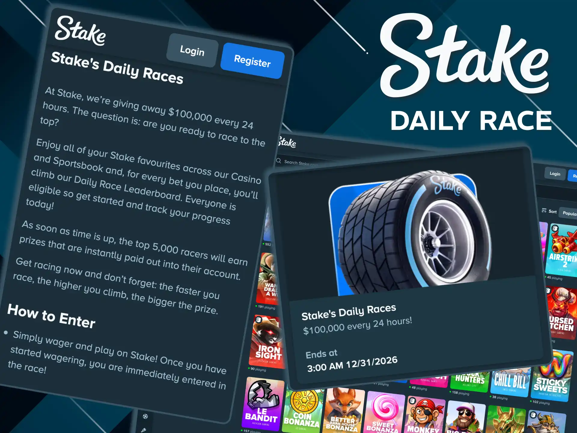 Stake daily race resets every 24 hours for India users.