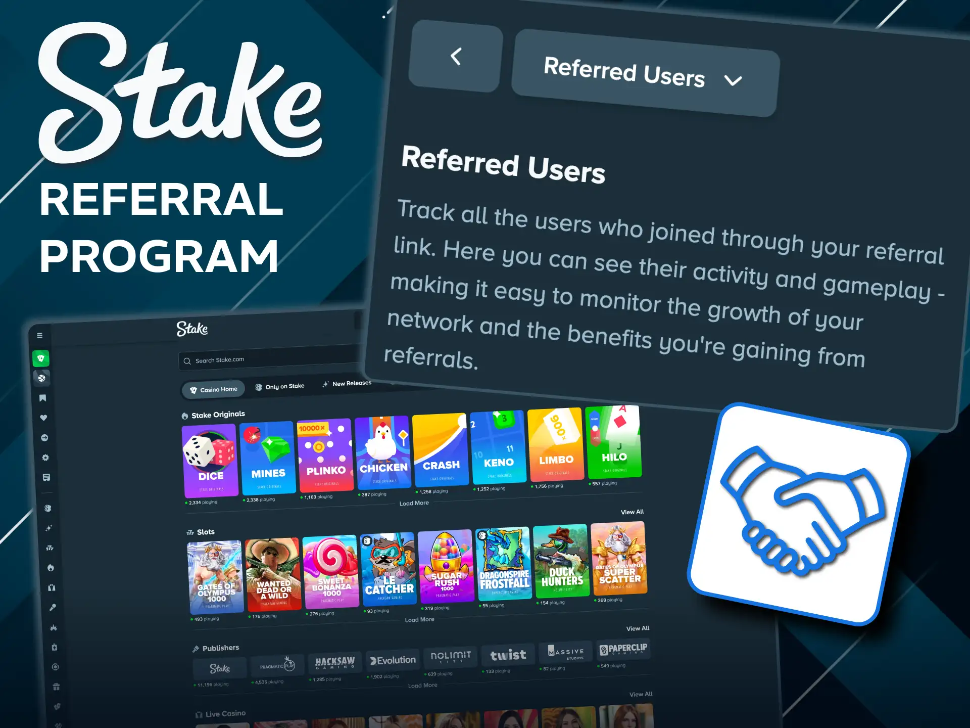 Unlimited referrals on Stake suit creators and networks.