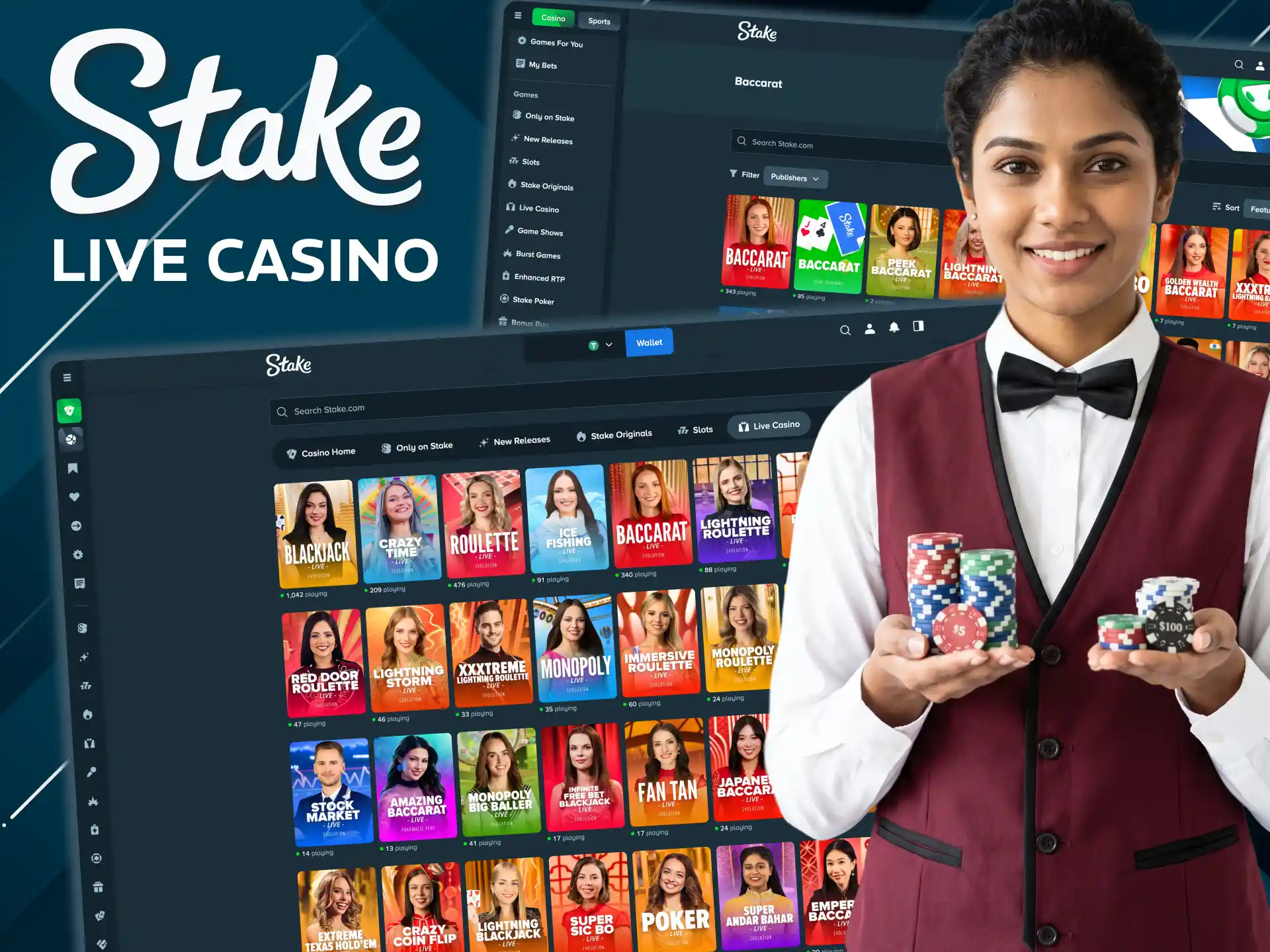Stake streams real dealer tables in HD.