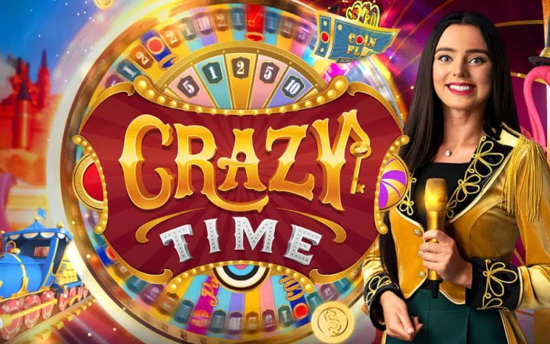 Play Crazy Time at Stake featuring multipliers and mini games.