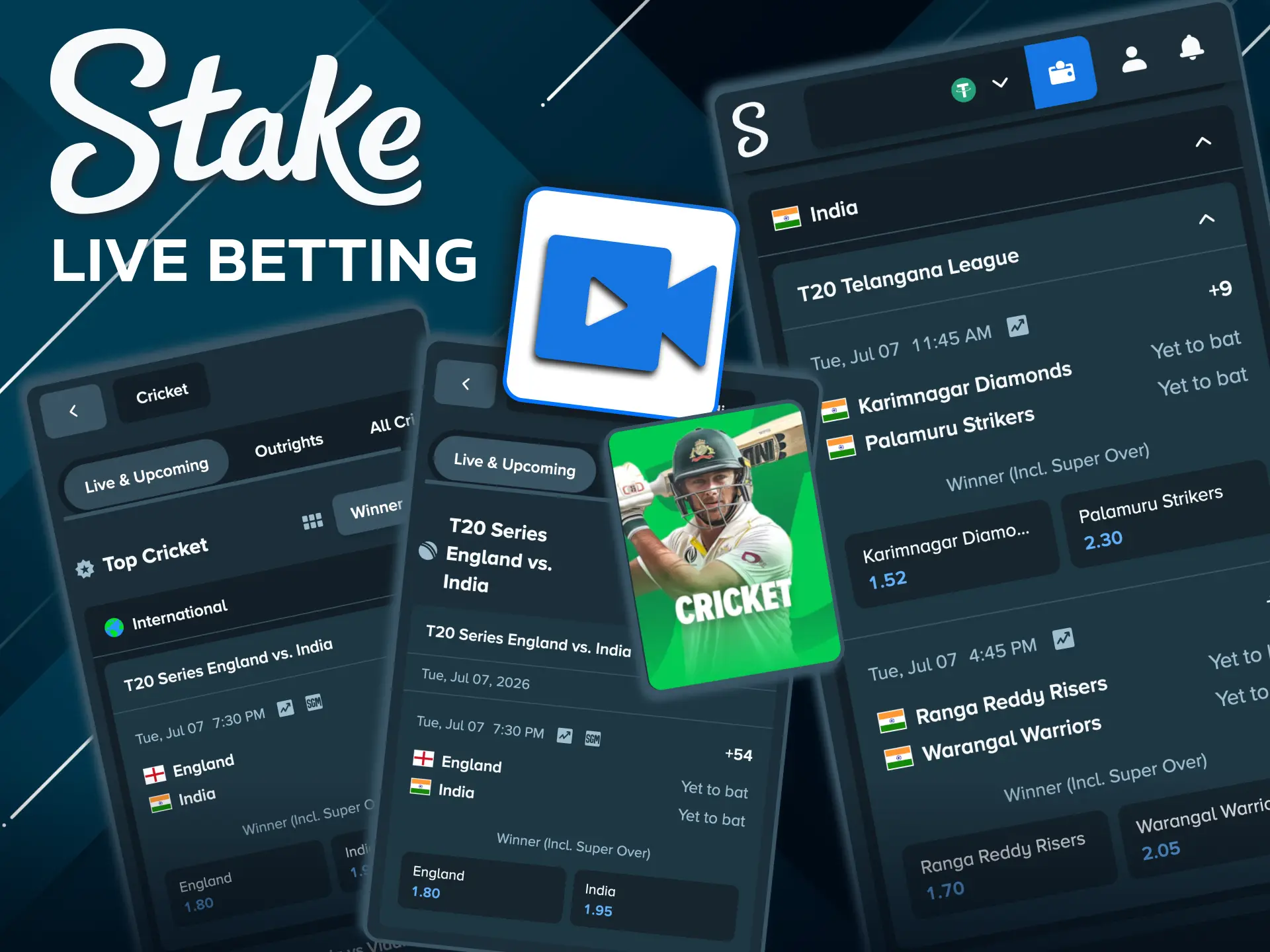 Stake live betting shows match stats with dynamic odds.