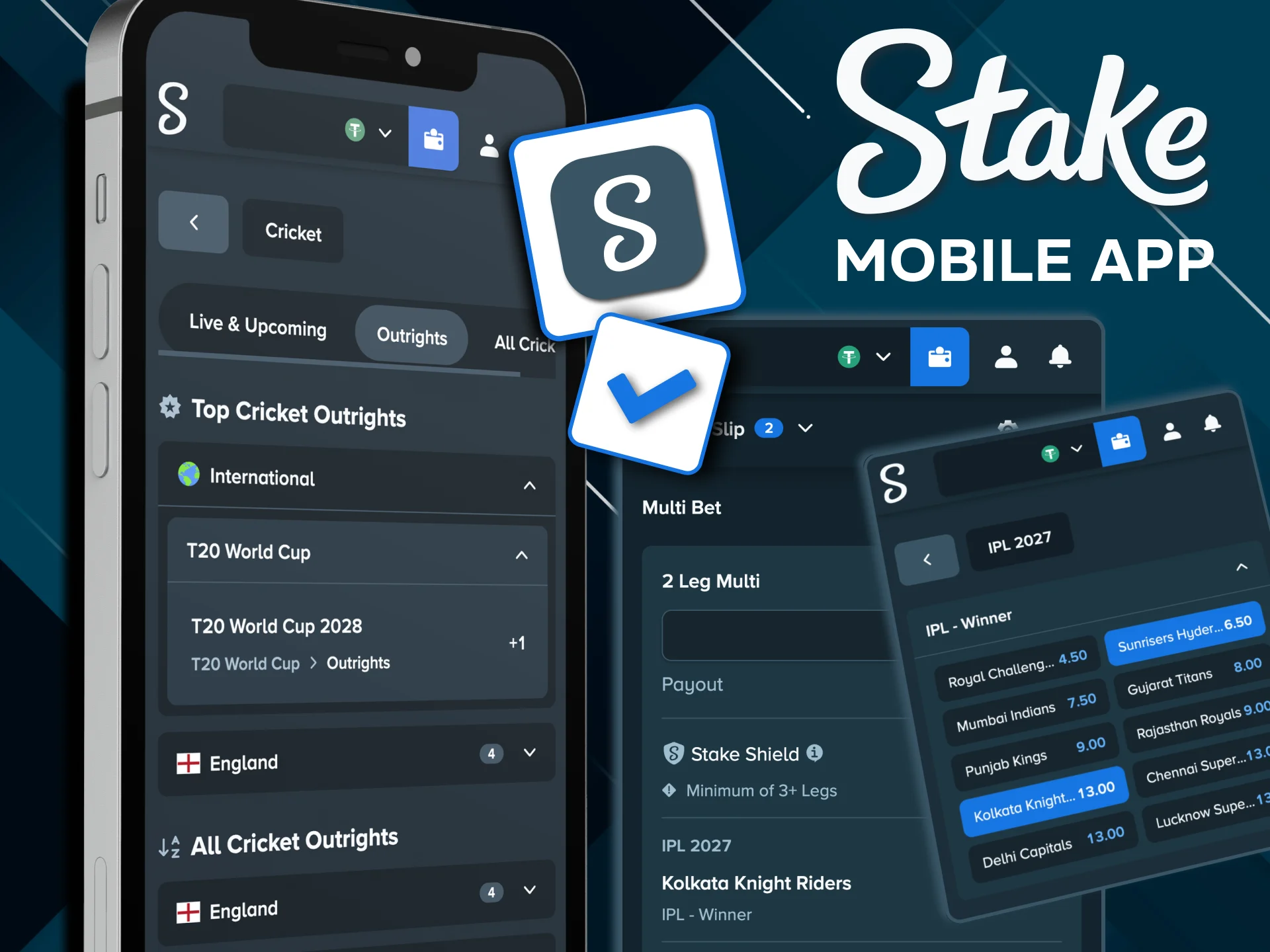 Stake app enables one tap cricket bet placement.