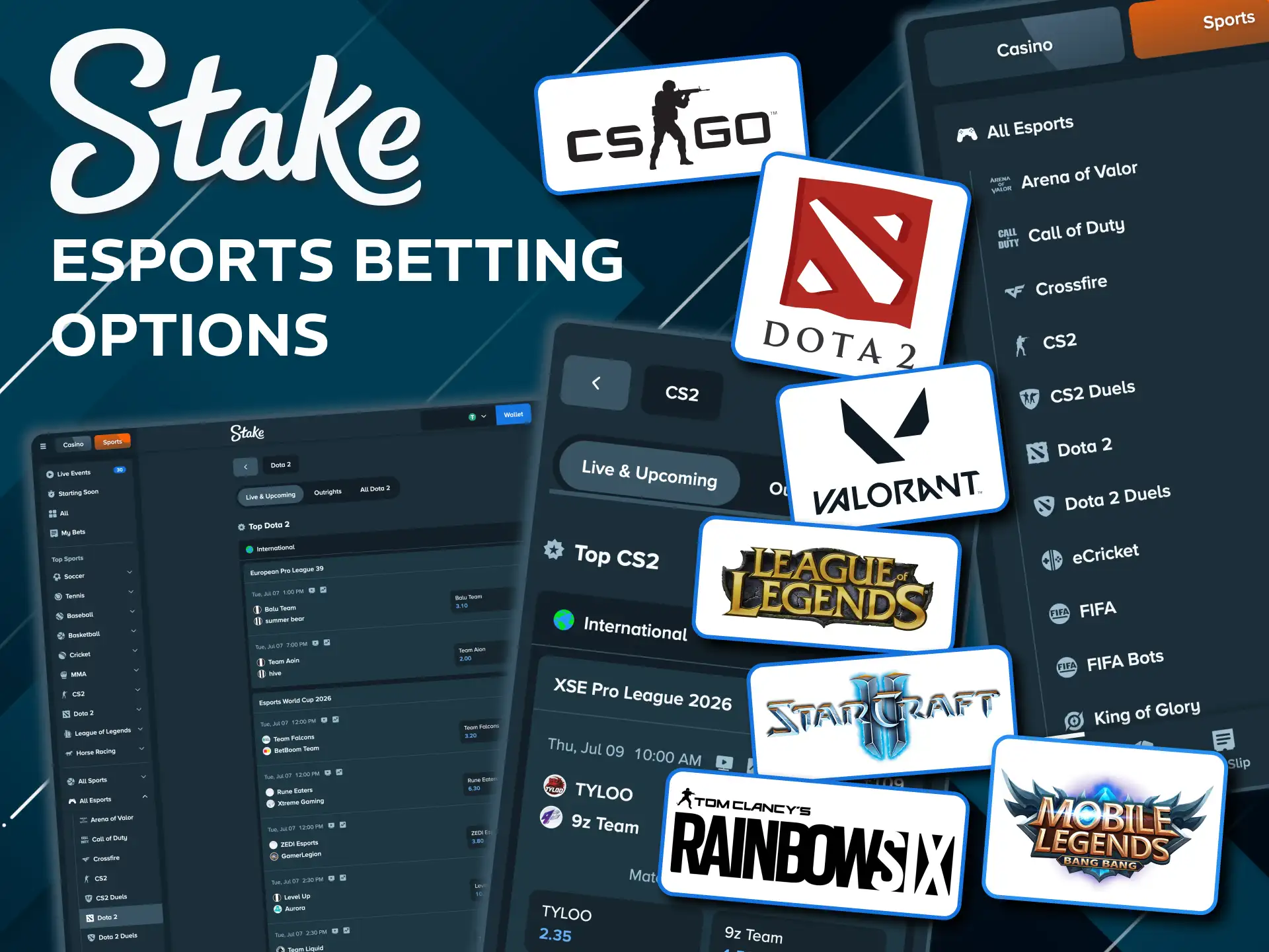Wide Stake eSports markets available for Indian players.