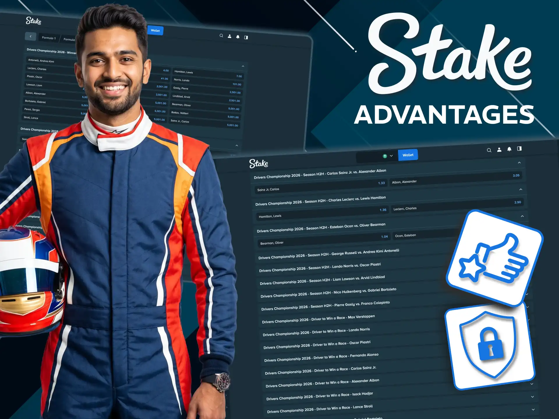 Stake offers full Formula 1 market depth.
