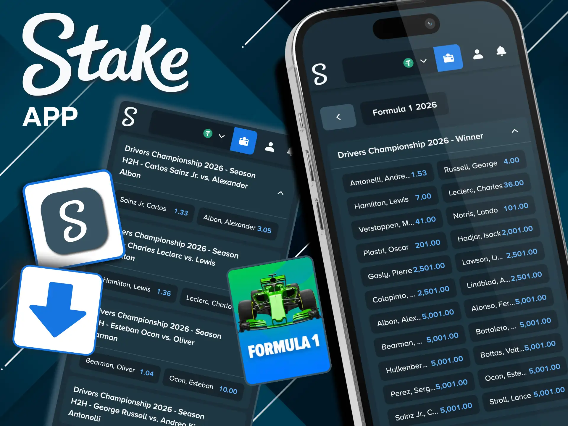 Bet live F1 races with Stake mobile sportsbook.