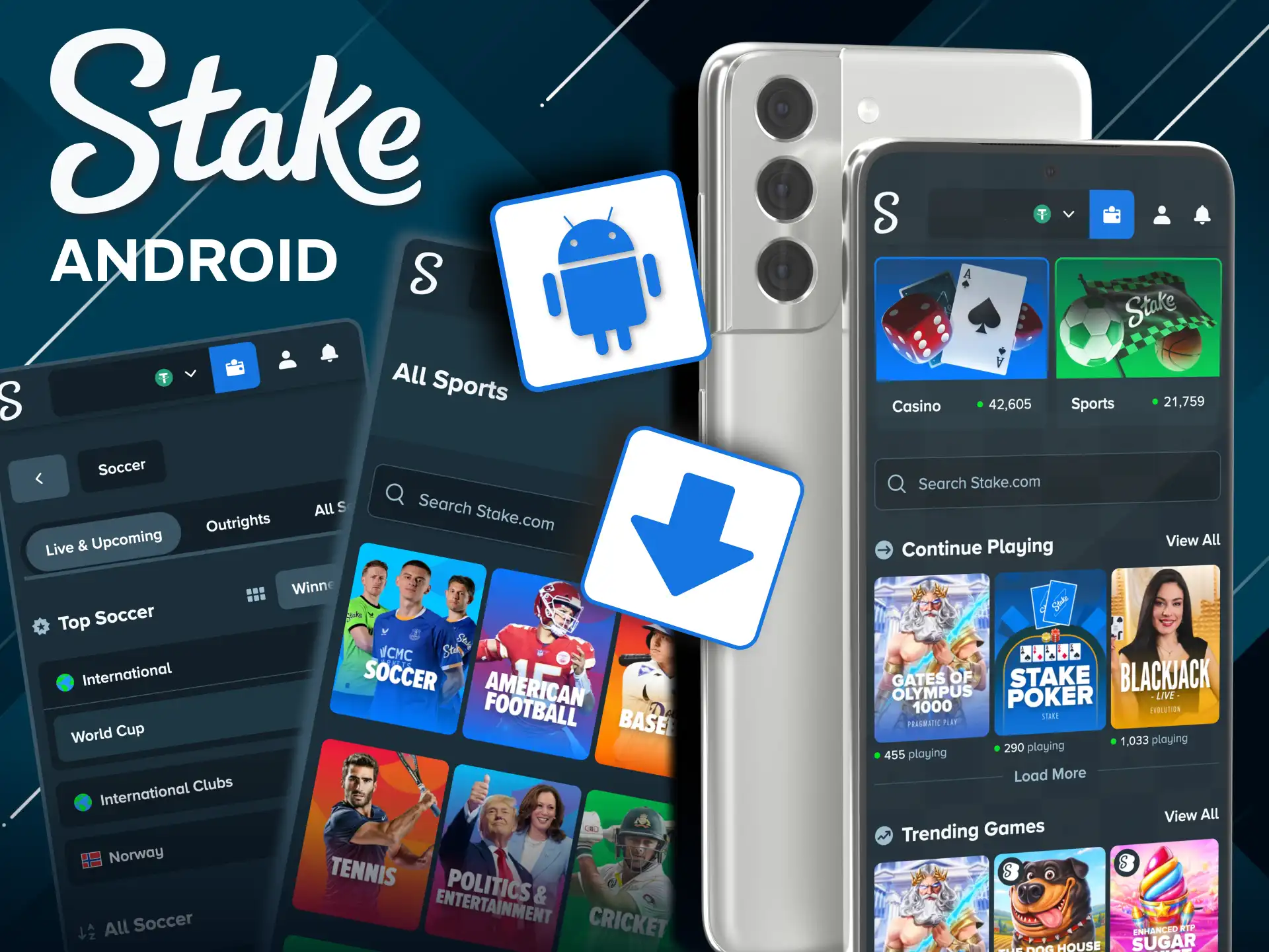 Enjoy Stake platform on Android with full live dealer catalogue.