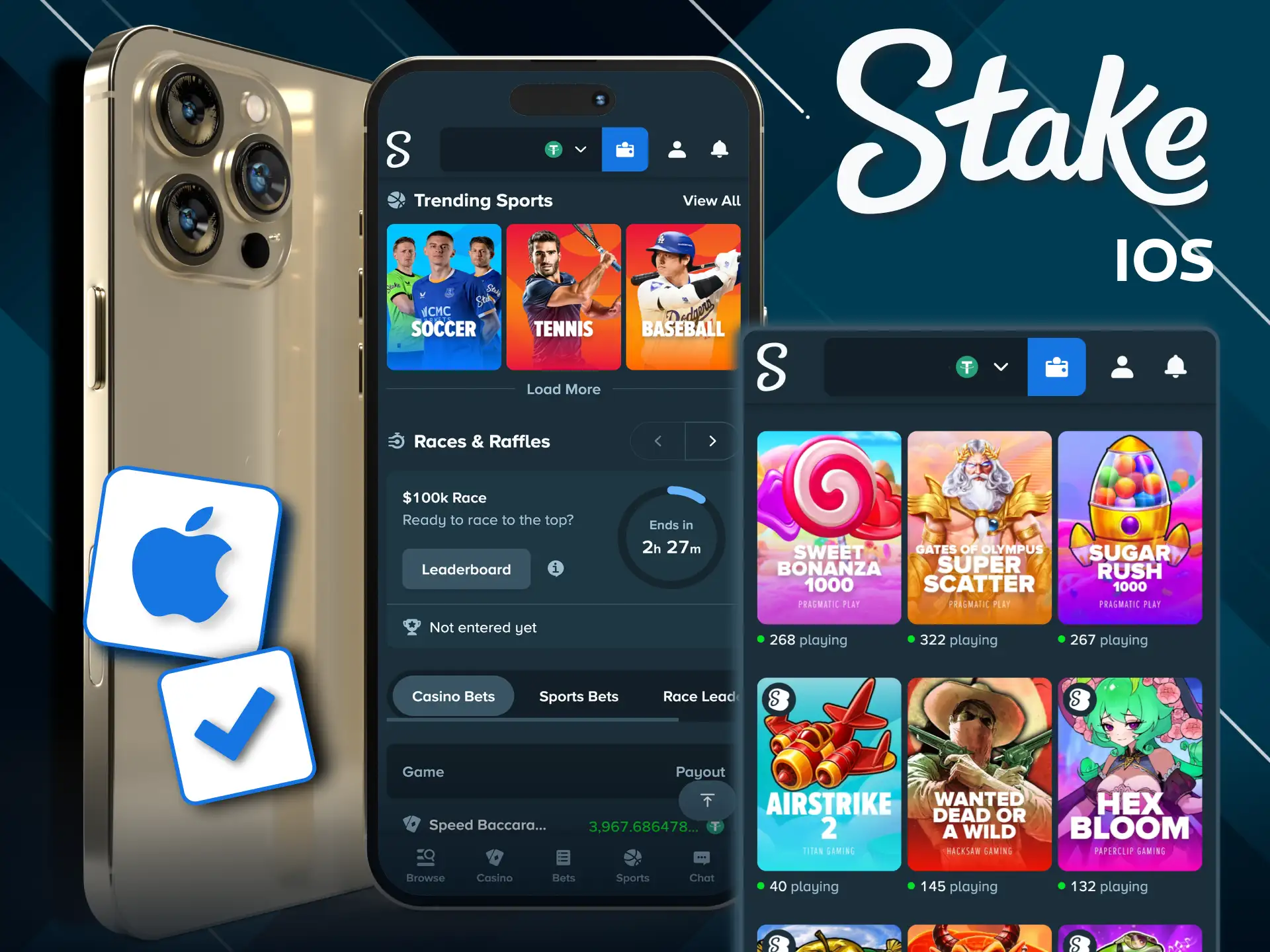 Play Stake casino via iOS shortcut added to home screen.