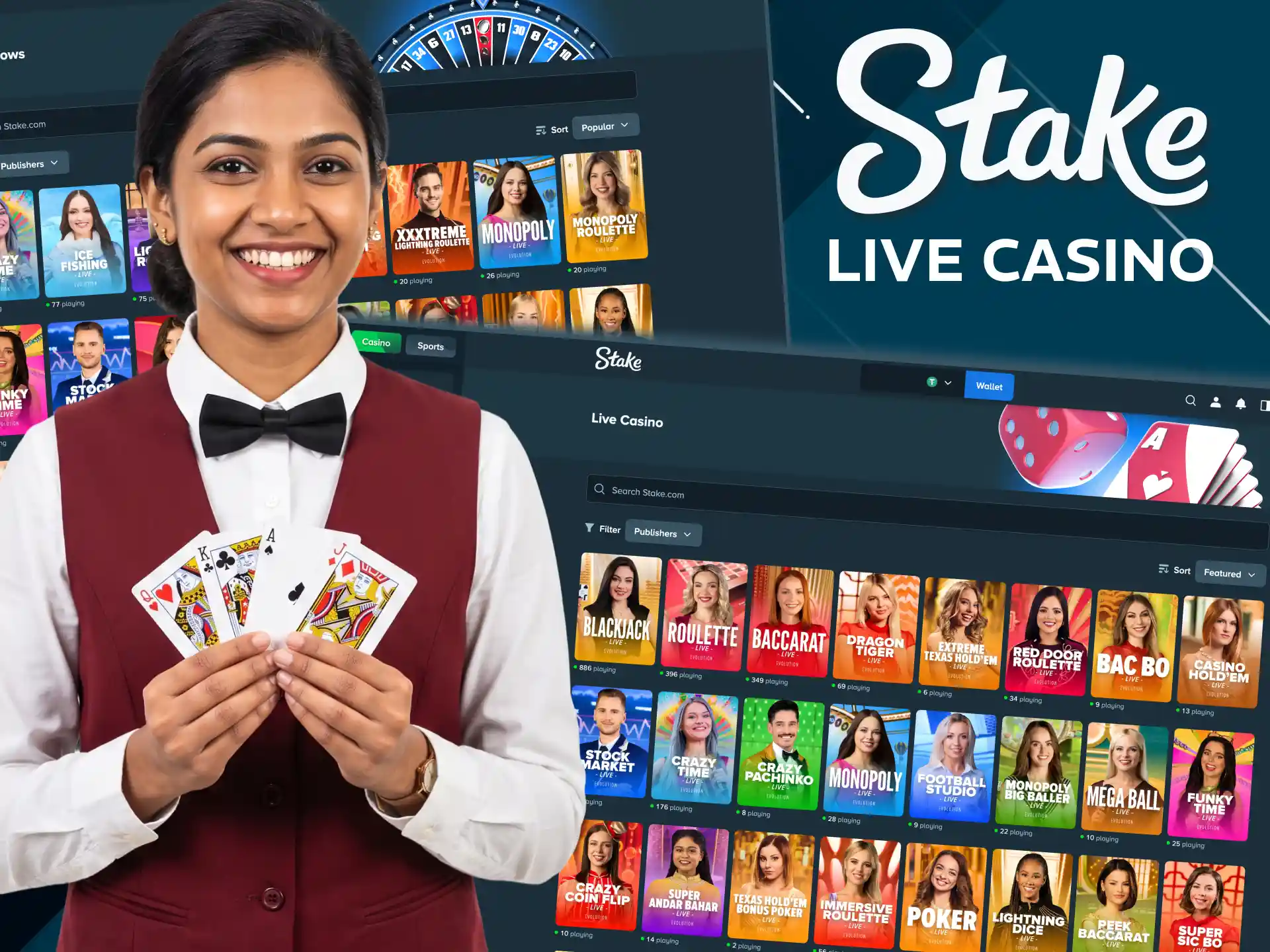 Play Stake live tables with authentic dealer action.