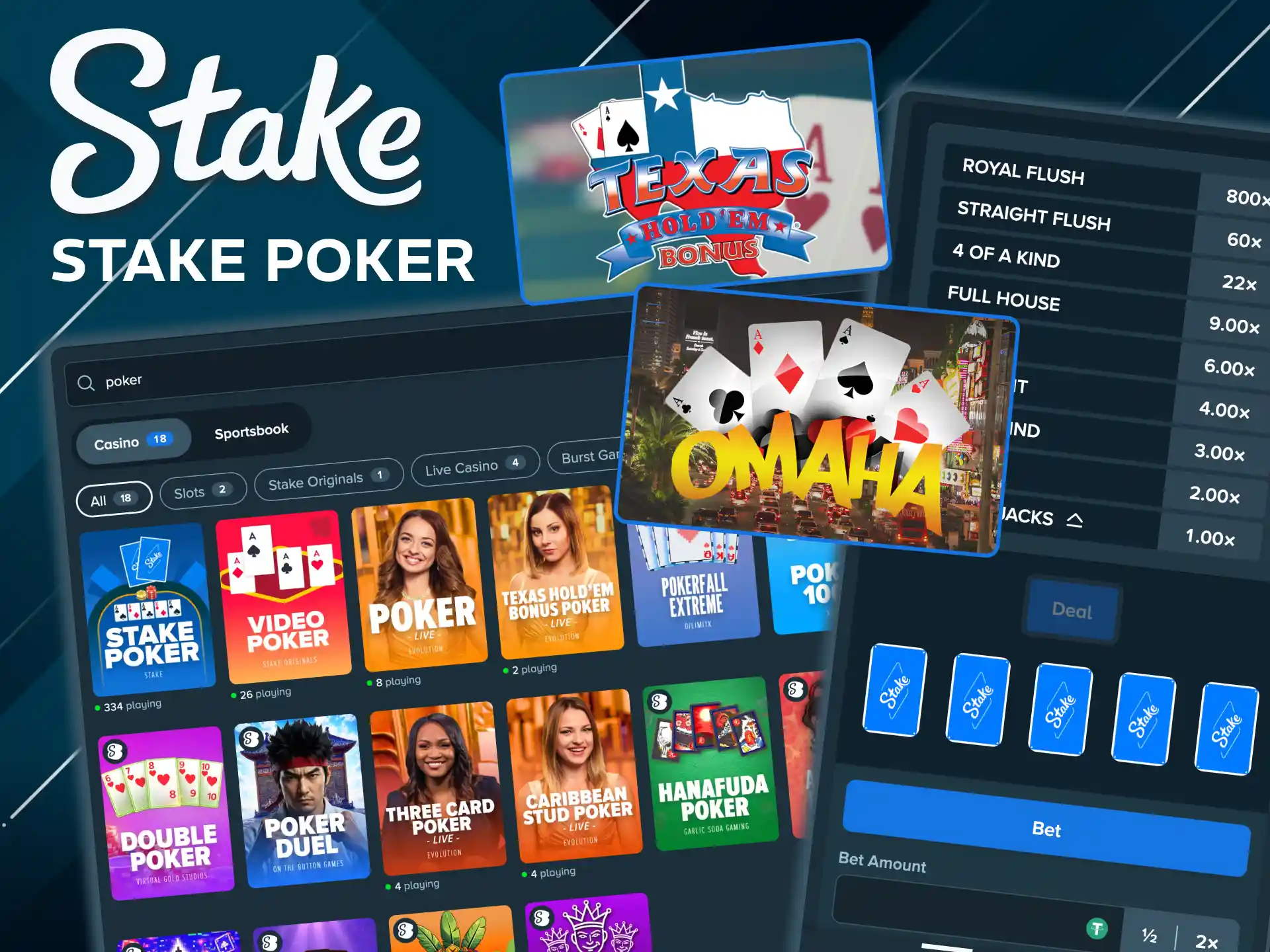 Stake Poker tables run 24/7 with real players.