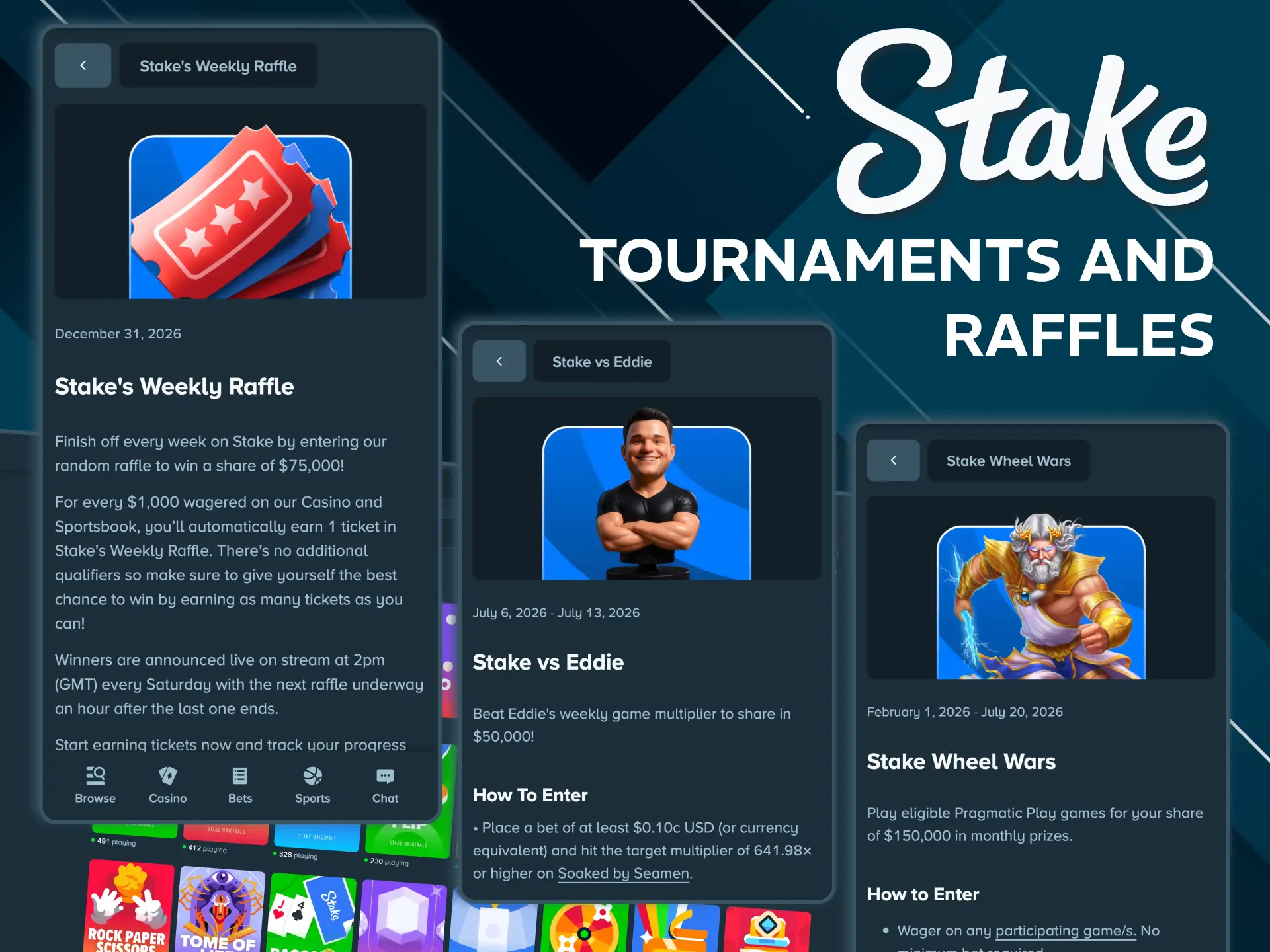 Enjoy Stake raffles and slot tournaments with big rewards.