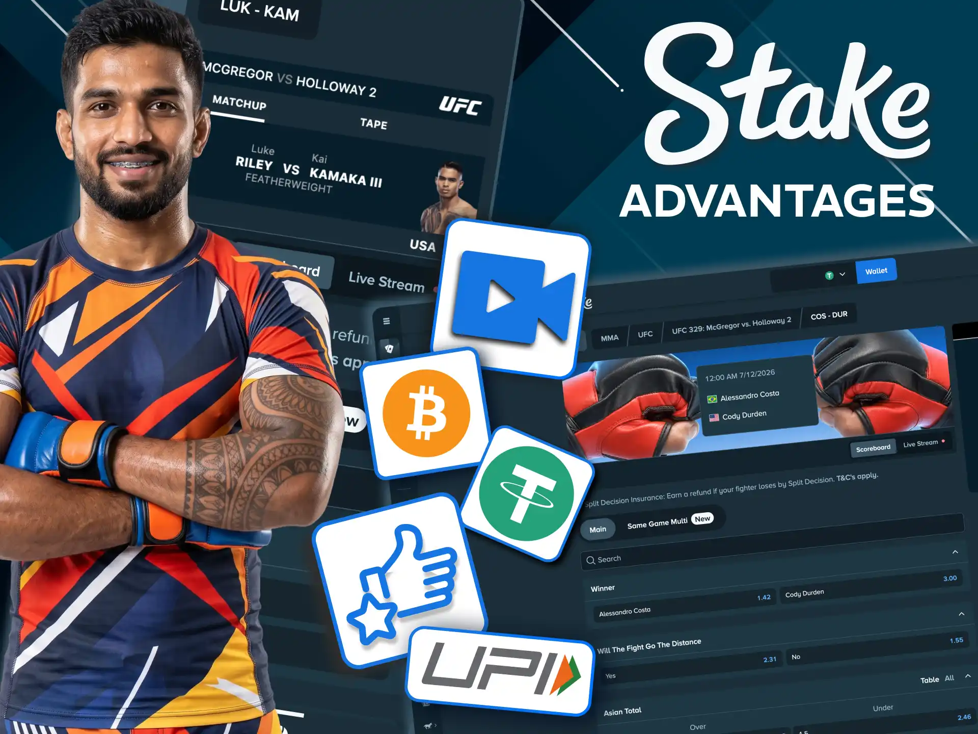 Stake MMA offers full UFC coverage and live odds.