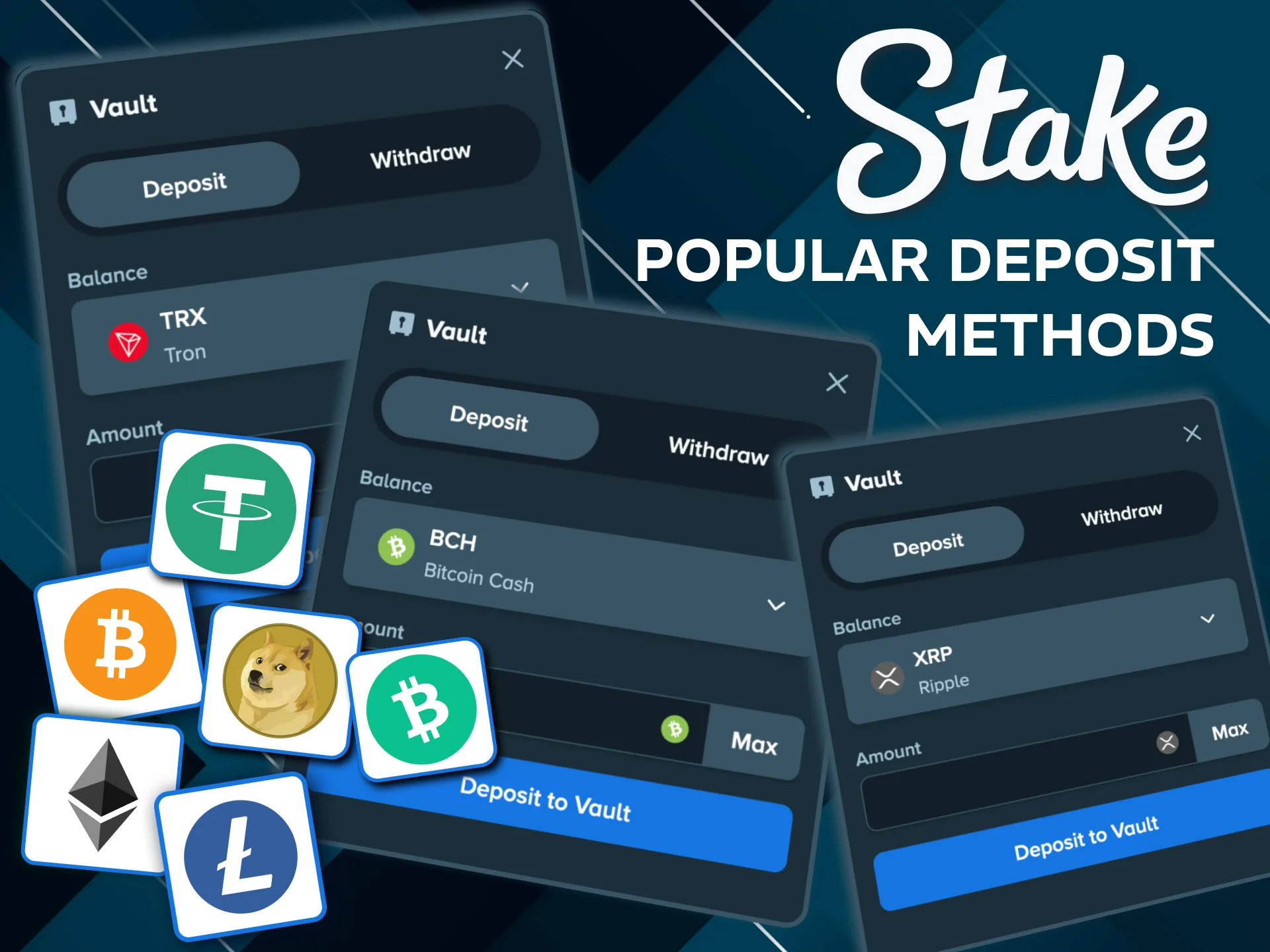 Fast deposits on Stake with Bitcoin, Ethereum and UPI.