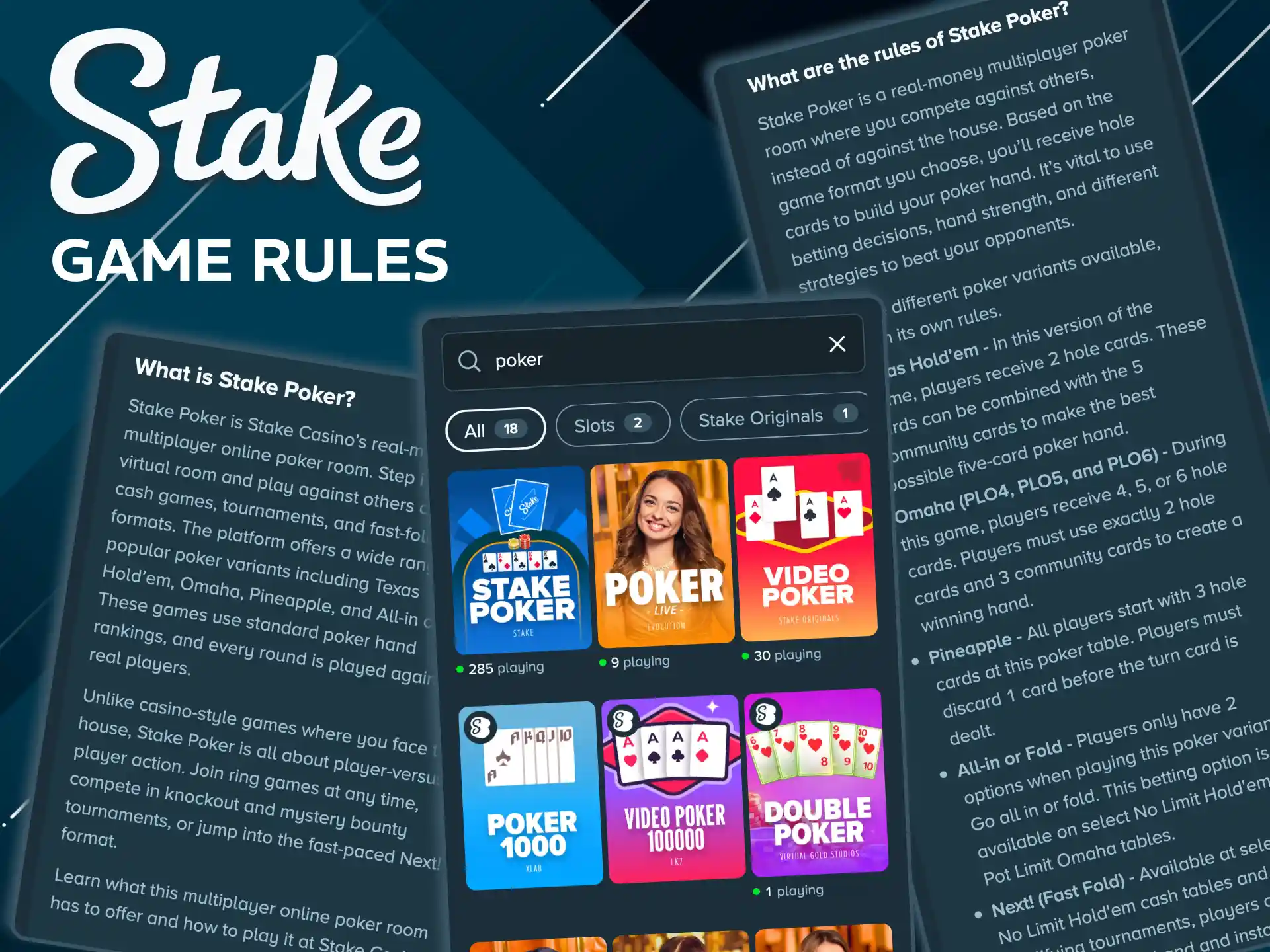 How to play poker on Stake with core rules.