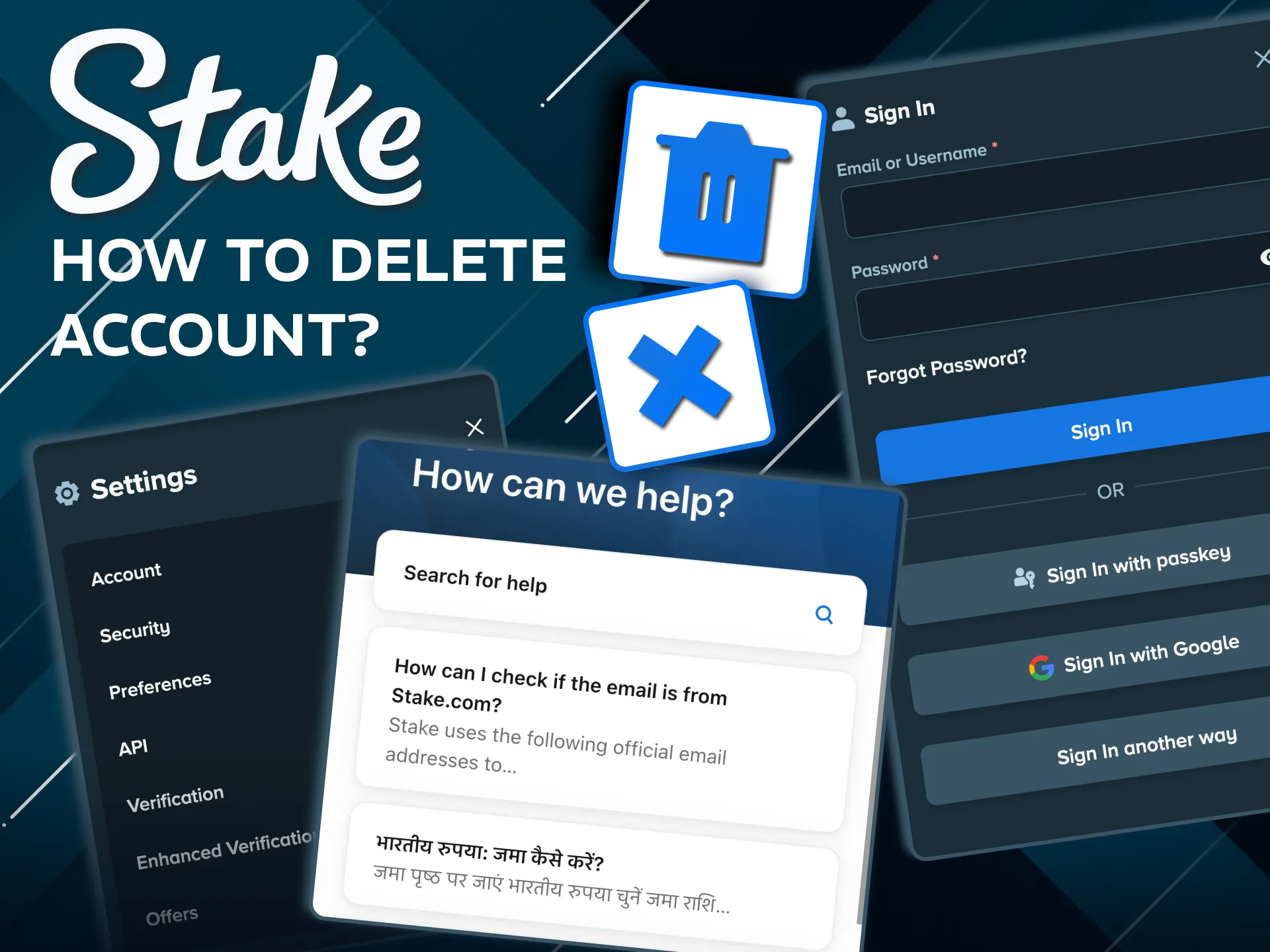 Contact Stake live chat or email support for deletion request.