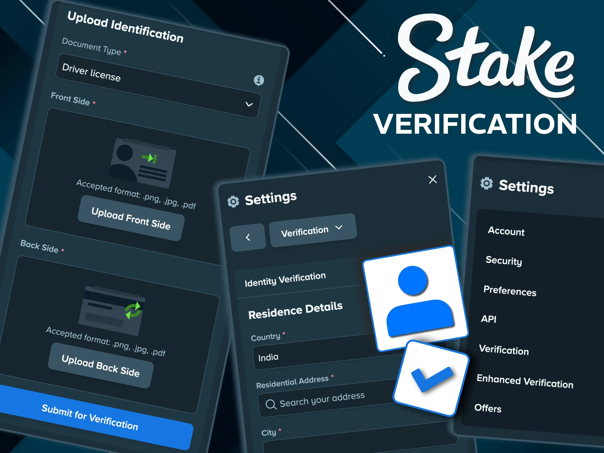 Stake verification includes address proof and selfie confirmation.