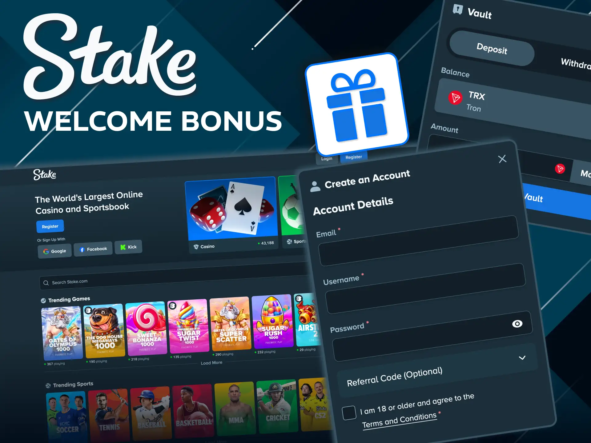 Navigate to Stake promotions page to select your bonus.