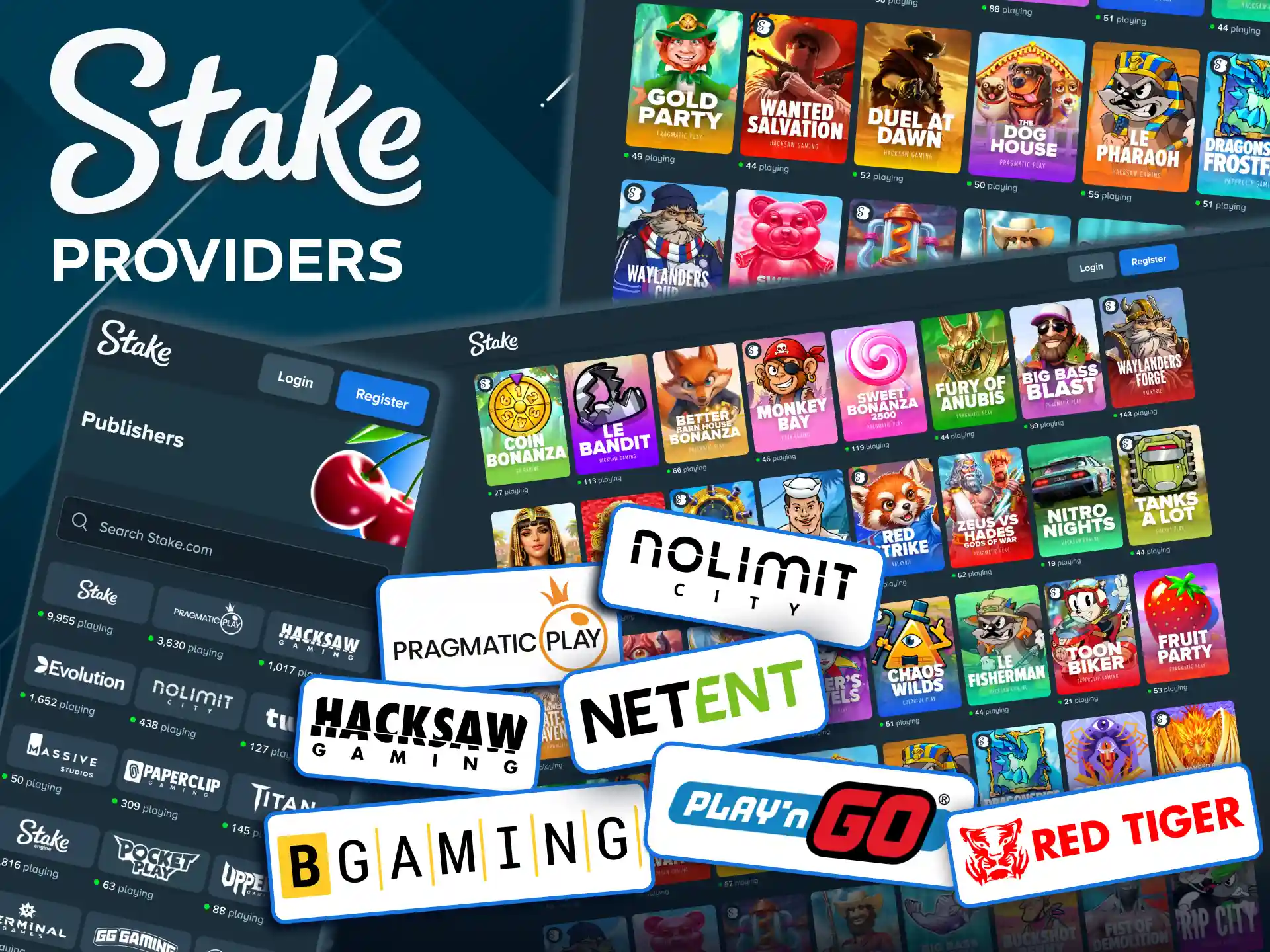 Stake partners with 60+ licensed slot providers offering thousands of certified games.